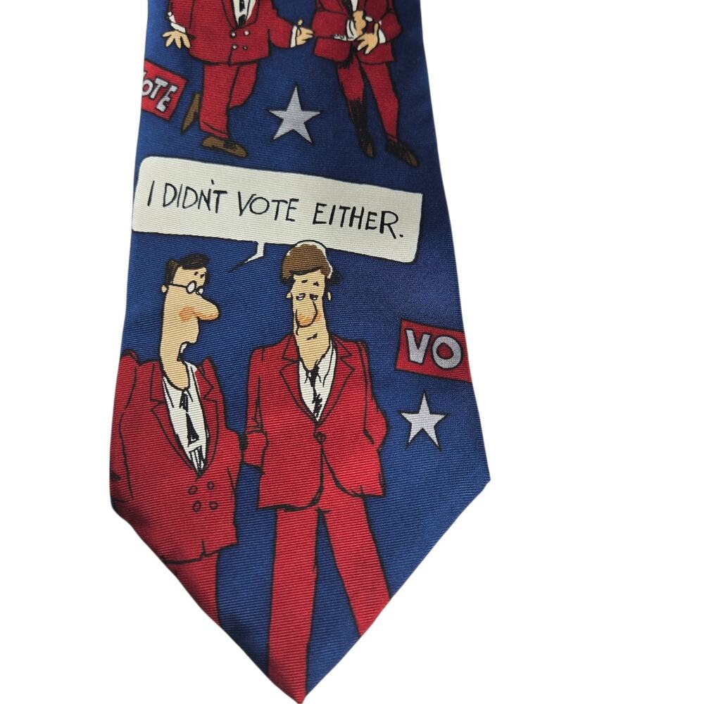 Vintage TeeHee Political Humor Necktie 100% Silk 90s Satire Novelty Navy Red - Picture 3 of 5